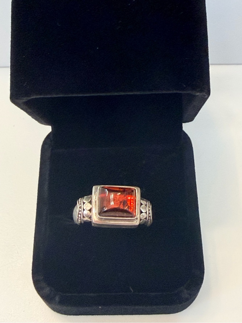 Antiqued Silver Tone Rectangular Red Stone Statement Ring Size 8